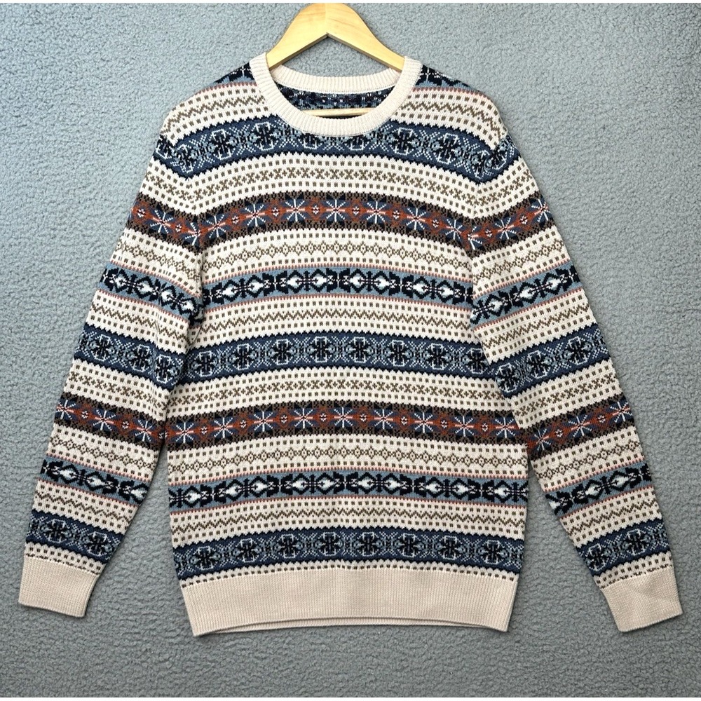 UNTUCKit Yandoli Fair Isle Sweater Mens Medium 100% Extra Fine Merino Wool 4102